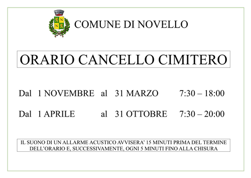 Orari apertura Cimitero